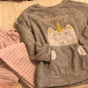 Peace Love & Dreams Kitty Unicorn Pajama Set Sz L